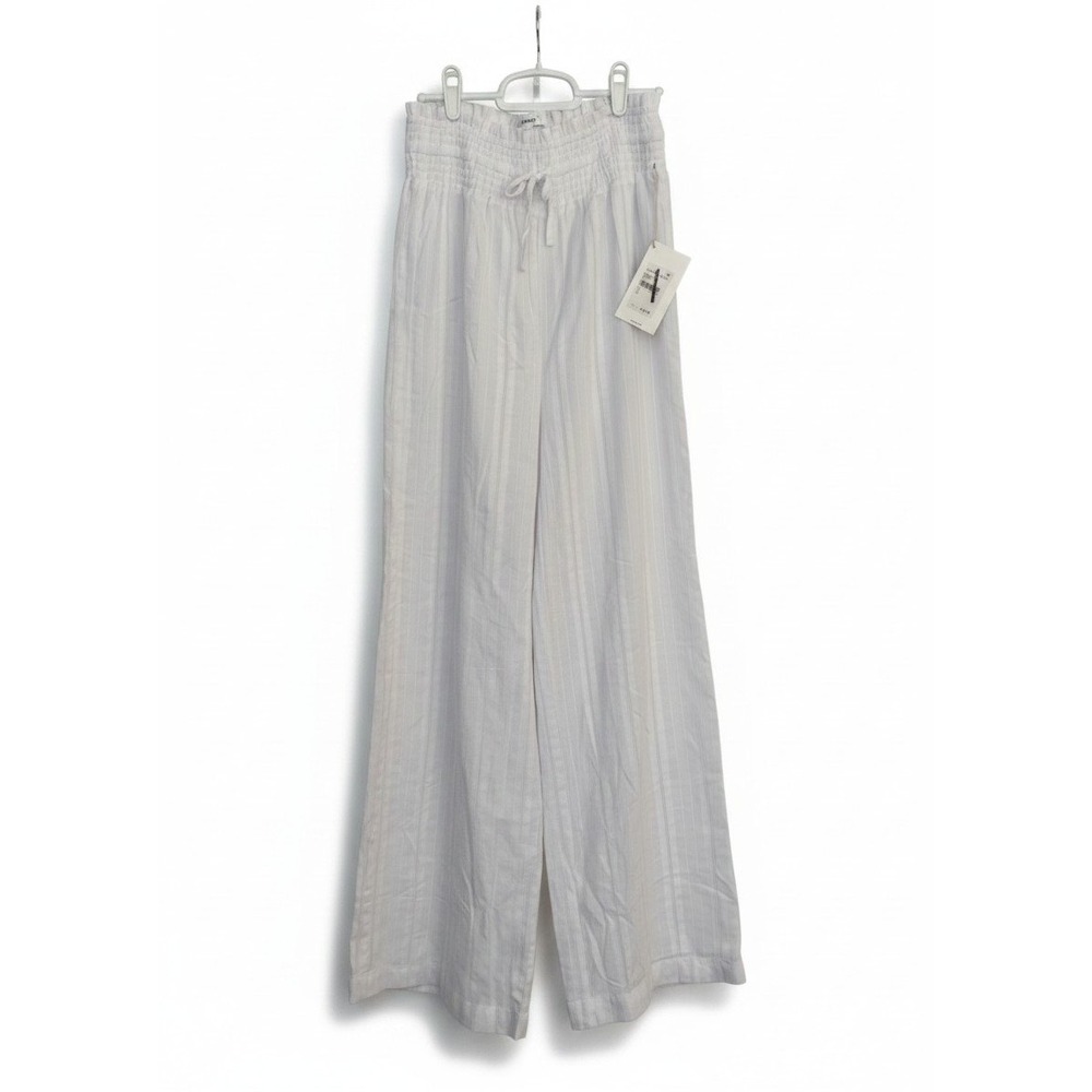 Splendid White Textured  Stripe Wide Leg Beachy Smocked Drawstring Pants XS New
